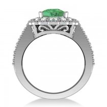 Emerald & Diamond Oval Halo Engagement Ring 14k White Gold (3.28ct)