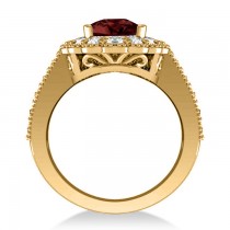 Garnet & Diamond Oval Halo Engagement Ring 14k Yellow Gold (3.28ct)