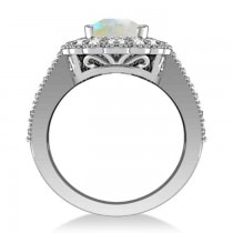 Opal & Diamond Oval Halo Engagement Ring 14k White Gold (3.28ct)