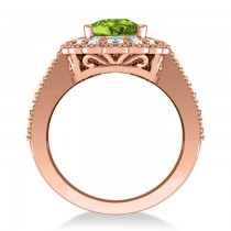 Peridot & Diamond Oval Halo Engagement Ring 14k Rose Gold (3.28ct)