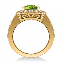 Peridot & Diamond Oval Halo Engagement Ring 14k Yellow Gold (3.28ct)