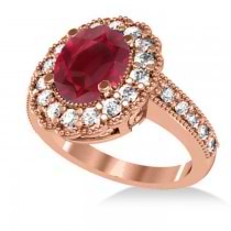 Ruby & Diamond Oval Halo Engagement Ring 14k Rose Gold (3.28ct)
