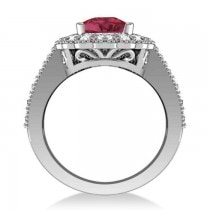 Ruby & Diamond Oval Halo Engagement Ring 14k White Gold (3.28ct)