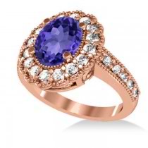 Tanzanite & Diamond Oval Halo Engagement Ring 14k Rose Gold (3.28ct)