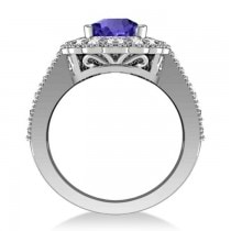 Tanzanite & Diamond Oval Halo Engagement Ring 14k White Gold (3.28ct)