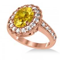 Yellow Sapphire & Diamond Oval Halo Engagement Ring 14k Rose Gold (3.28ct)