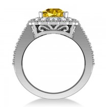 Yellow Sapphire & Diamond Oval Halo Engagement Ring 14k White Gold (3.28ct)