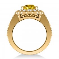 Yellow Sapphire & Diamond Oval Halo Engagement Ring 14k Yellow Gold (3.28ct)