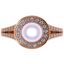 Pearl & Diamond Halo Engagement Ring 14k Rose Gold 8mm (0.54ct)