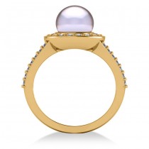 Pearl & Diamond Halo Engagement Ring 14k Yellow Gold 8mm (0.54ct)