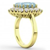 Emerald Cut Aquamarine & Diamond Lady Di Ring 14k Yellow Gold (5.68ct)