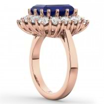 Emerald Cut Blue Sapphire & Diamond Lady Di Ring 14k Rose Gold 5.68ct