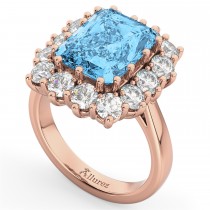 Emerald Cut Blue Topaz & Diamond Lady Di Ring 14k Rose Gold (5.68ct)