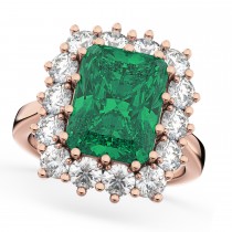 Emerald Cut Emerald & Diamond Lady Di Ring 14k Rose Gold (5.68ct)