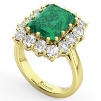 Emerald Cut Lab Emerald & Diamond Lady Di Ring 18k Yellow Gold (5.68ct)