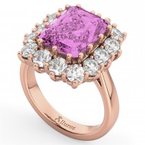 Emerald Cut Lab Pink Sapphire & Diamond Lady Di Ring 14k Rose Gold (5.68ct)