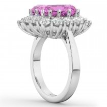 Emerald Cut Lab Pink Sapphire & Diamond Lady Di Ring 14k White Gold (5.68ct)