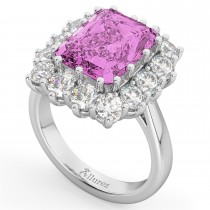 Pink Sapphire & Diamond Lady Di Ring 14k White Gold (5.68ct)