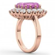 Emerald Cut Lab Pink Sapphire & Diamond Lady Di Ring 18k Rose Gold (5.68ct)
