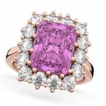 Pink Sapphire & Diamond Lady Di Ring 18k Rose Gold (5.68ct)