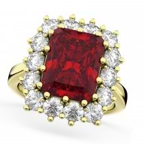 Emerald Cut Ruby & Diamond Lady Di Ring 14k Yellow Gold (5.68ct)