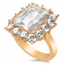 Emerald Cut White Topaz & Diamond Lady Di Ring 14k Rose Gold (5.68ct)