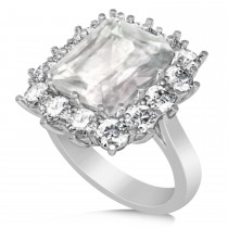 Emerald Cut White Topaz & Diamond Lady Di Ring 14k White Gold (5.68ct)