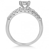 Diamond Halo Engagement Ring & Accented Band 14K White Gold 1.03ct
