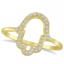 Hand of God Hamsa Ladies Diamond Ring 14k Yellow Gold (0.15ct)