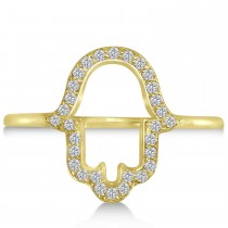 Hand of God Hamsa Ladies Diamond Ring 14k Yellow Gold (0.15ct)