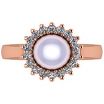 Pearl & Diamond Halo Engagement Ring 14k Rose Gold 8mm (0.36ct)