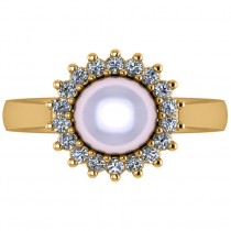 Pearl & Diamond Halo Engagement Ring 14k Yellow Gold 8mm (0.36ct)