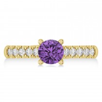 Amethyst & Diamond Accented Pre-Set Engagement Ring 14k Yellow Gold (1.05ct)