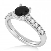Black & White Diamond Accented Pre-Set Engagement Ring 14k White Gold (1.05ct)