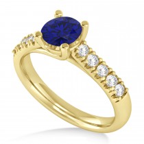 Blue Sapphire & Diamond Accented Pre-Set Engagement Ring 14k Yellow Gold (1.05ct)