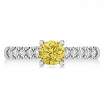 Yellow & White Diamond Accented Pre-Set Engagement Ring 14k White Gold (1.05ct)