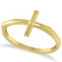 Curved Sideways Cross Ring for Women 14K Yellow Gold