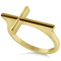 Straight Sideways Cross Ring for Women 14K Yellow Gold