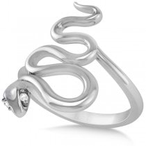 Diamond Eyed Snake Fashion Ring in 14k White Gold .03 carat
