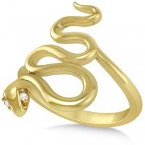 Diamond Eyed Snake Fashion Ring in 14k Yellow Gold .03 carat