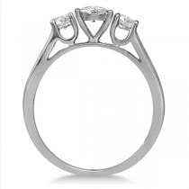 3 Stone Engagement Ring & Diamond Band Bridal Set 14K W. Gold 1.03ct