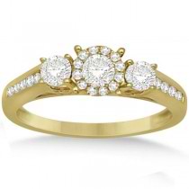 3 Stone Engagement Ring & Diamond Band Bridal Set 14K Y. Gold 1.03ct