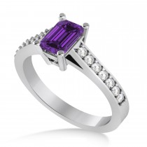Amethyst & Emerald-Cut Diamond Pre-Set Engagement Ring 14k White Gold (1.09ct)