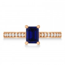 Blue Sapphire & Emerald-Cut Diamond Pre-Set Engagement Ring 14k Rose Gold (1.09ct)