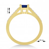 Blue Sapphire & Emerald-Cut Diamond Pre-Set Engagement Ring 14k Yellow Gold (1.09ct)