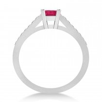 Ruby & Emerald-Cut Diamond Pre-Set Engagement Ring 14k White Gold (1.09ct)