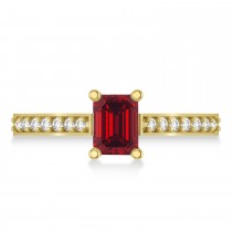 Ruby & Emerald-Cut Diamond Pre-Set Engagement Ring 14k Yellow Gold (1.09ct)