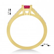 Ruby & Emerald-Cut Diamond Pre-Set Engagement Ring 14k Yellow Gold (1.09ct)