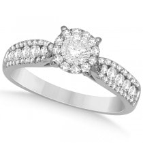 Side stone Accented Diamond Engagement Ring & Band 14K W. Gold 1.11ct