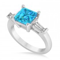 Blue Topaz & Diamond Three-Stone Radiant Ring 14k White Gold (2.12ct)